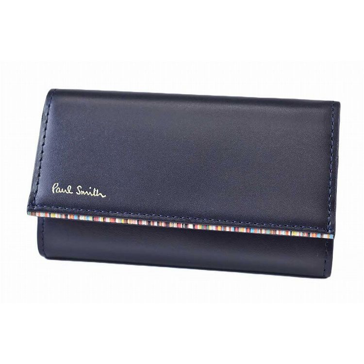 ポールスミス キーケース 4連 メンズ ブランド Paul Smith ストライプポイント2 キーリング付 専用箱付 濃紺 ネイビー 男性 紳士 PSC752 12,540円