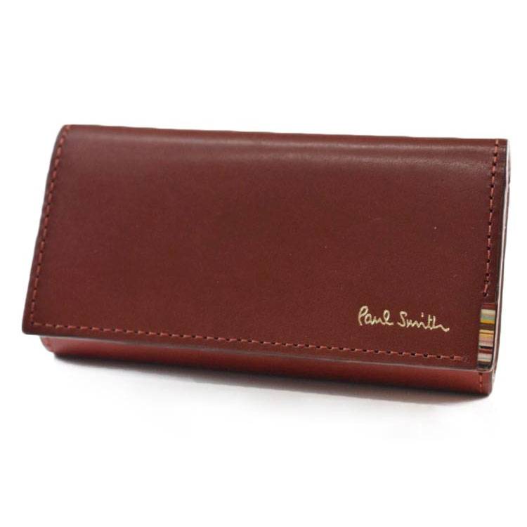 ポールスミス キーケース メンズ ブランド Paul Smith マルチストライプタブ 4連 フラップ 専用箱付 茶 ブラウン 男性 紳士 本革 PSQ093 訳あり｜プチショコラ