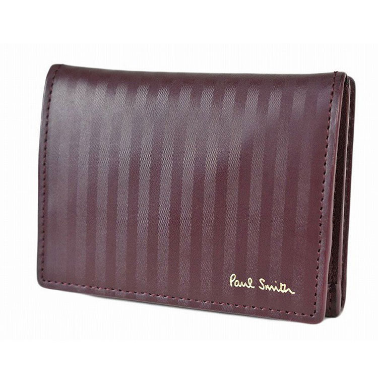 ポールスミス コイン カードケース 財布 コンパクト メンズ ブランド ポール・スミス Paul Smith エンボスストライプ フラップ 箱無 ワイン 男性 紳士 本革 PSC620 訳あり｜プチショコラ