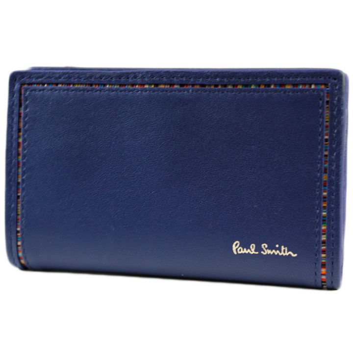 ポールスミス 小銭入れ キーケース 4連 コインケース メンズ ブランド Paul Smith ストライプ インセットディテール ファスナー 専用箱付 青 ブルー 男性 紳士 本革 20代 30代 40代 50代 かっこいい おしゃれ BPS276 訳あり