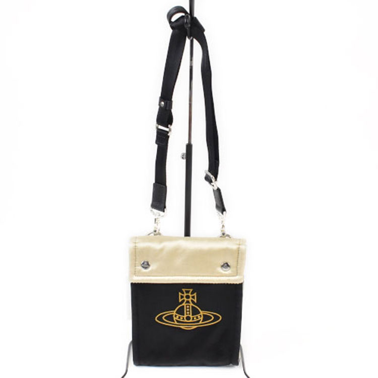 ヴィヴィアン ウエストウッド ショルダーバッグ ミニショルダー メンズ レディース ブランド Vivienne Westwood コントラスト CONTRAST 黒 ブラック &times; シャンパンゴールド 小さめ 斜めがけ ハイブランド 20代 30代 40代 50代 おしゃれ ユニセックス ギフト プレゼント｜プチショコラ 27,720円