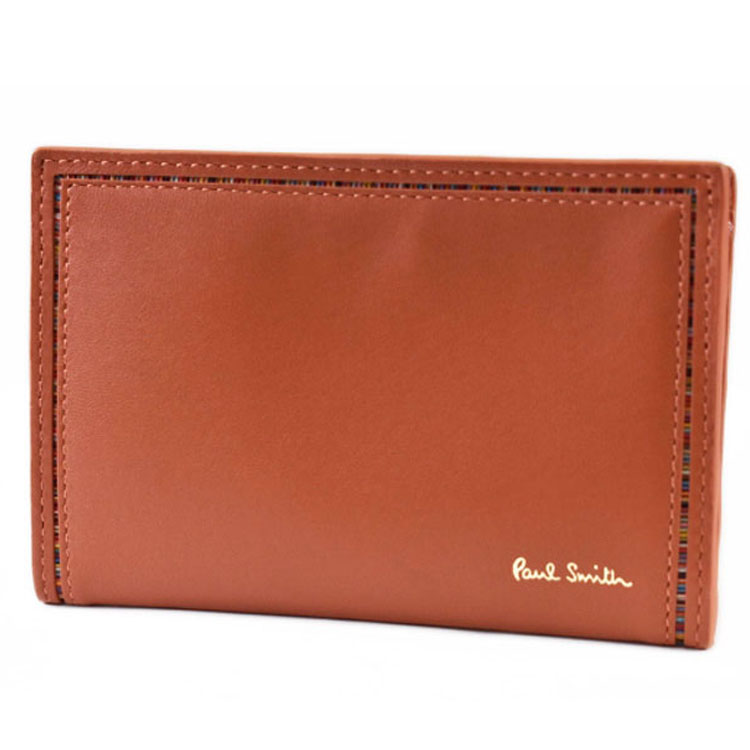 ポールスミス コインケース カードケース キーリング付 メンズ ブランド Paul Smith ストライプ インセットディテール L字ファスナー 専用箱付 レンガ オレンジ 男性 紳士 本革 BPS274