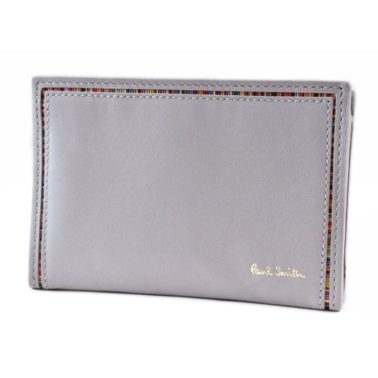 ポールスミス コインケース カードケース キーリング付 メンズ ブランド Paul Smith ストライプ インセットディテール L字ファスナー 専用箱付 ライト グレー 男性 紳士 本革 BPS274