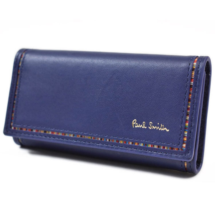 ポールスミス キーケース 4連 メンズ ブランド Paul Smith ストライプ インセットディテール 専用箱付 青 ブルー 男性 紳士 本革 BPS271 訳あり