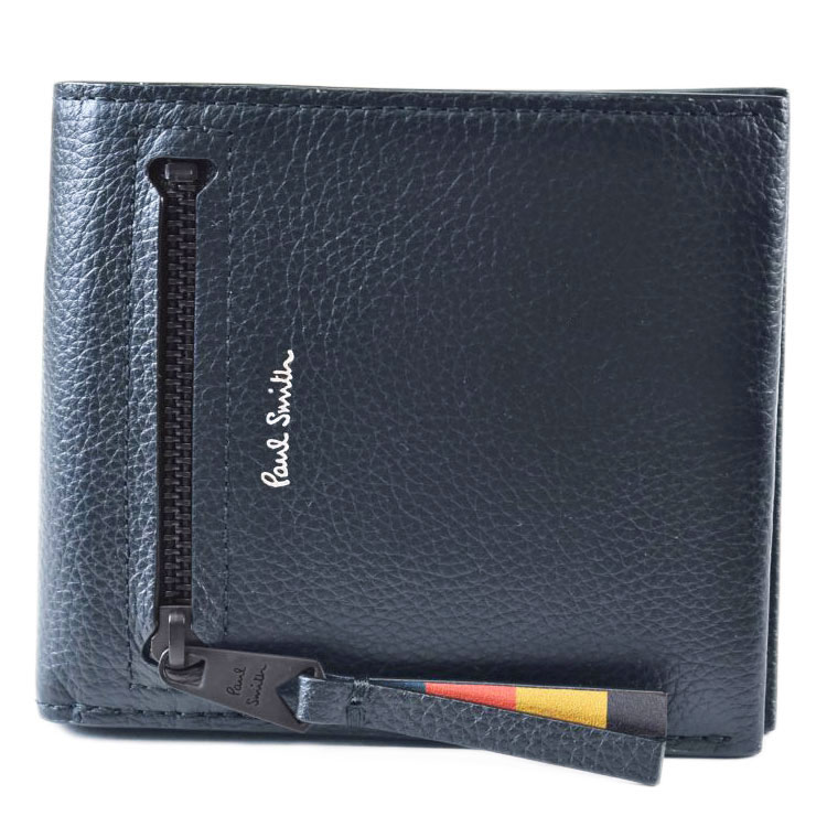 ポールスミス 二つ折り 財布 メンズ ブランド Paul Smith レザーブライトストライプトリム フラップ 専用箱付 紺 ネイビー おしゃれ 20代 30代 40代 50代 ギフト プレゼント 男性 紳士 本革 BPS693｜プチショコラ