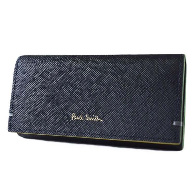 ポールスミス キーケース 4連 メンズ ブランド Paul Smith カラードエッジ キーリング付 専用箱付 濃紺 ネイビー おしゃれ 20代 30代 40代 50代 ギフト プレゼント 男性 紳士 本革 BPS591