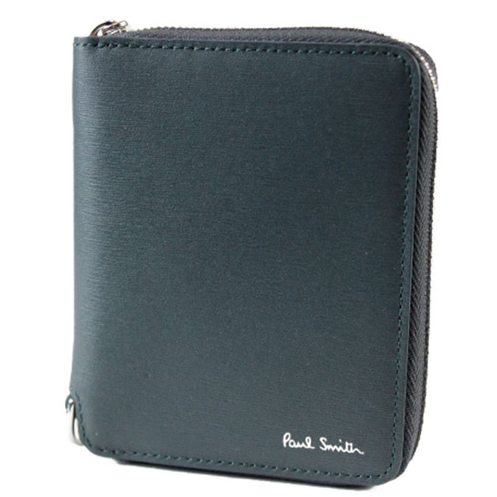 ポールスミス 財布 メンズ コンパクト 二つ折り ラウンドファスナー 小銭入れなし Paul Smith ストローグレイン バイカラー 専用箱付 ダーク グリーン カーキ 10代 20代 30代 40代 50代 60代 本革 プレゼント ギフト かっこいい おしゃれ 二つ折り財布 イタリア製 VPS734|プチショコラ