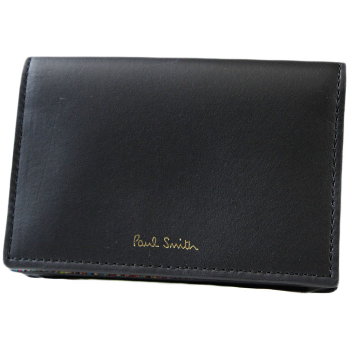 ポールスミス カードケース 名刺入れ メンズ 本革 ブランド Paul Smith シグネチャーストライプ 二つ折り 専用箱付 黒 ブラック 訳あり 男性 紳士 イタリア製 20代 30代 40代 50代 60代 おしゃれ