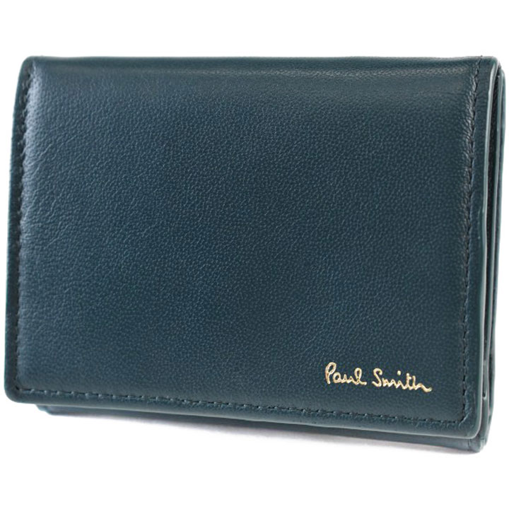 ポールスミス コインケース カードケース 二つ折り ミニ財布 メンズ ブランド ポール・スミス Paul Smith マルチストライプ トリムインサイド フラップ 専用箱付 小銭入れ ティール グリーン 男性 紳士 本革 BPS200