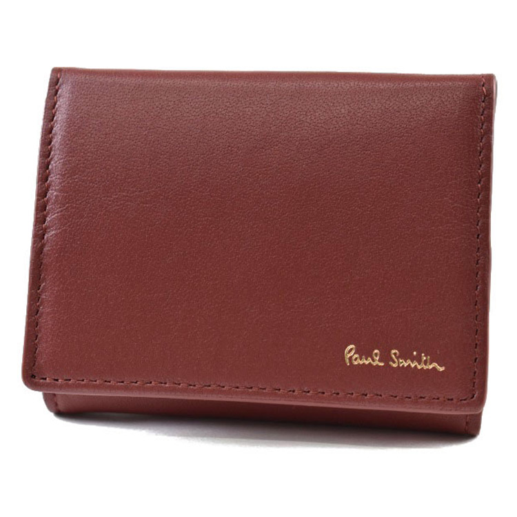 ポールスミス コインケース カードケース 二つ折り ミニ財布 メンズ ブランド ポール・スミス Paul Smith マルチストライプ トリムインサイド フラップ 専用箱付 小銭入れ 赤 レンガ ダークオレンジ 男性 紳士 本革 BPS200｜プチショコラ
