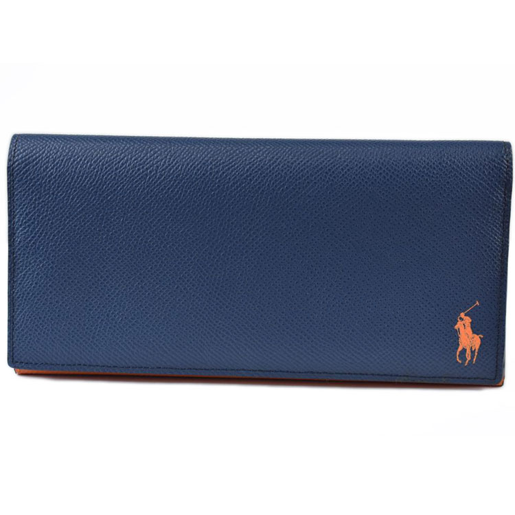 ポロ ラルフローレン 長財布 財布 メンズ ブランド POLO Ralph Lauren フラップ コントラストレザー カラーポニー 箱無 紺 ネイビー オレンジ 20代 30代 40代 50代 60代 おしゃれ 男性 紳士 本革