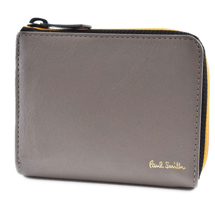 ポールスミス 二つ折り 財布 ミニ財布 L字 ファスナー メンズ ブランド Paul Smith ストライプジップ 専用箱付 ライトグレー 男性 紳士 本革 BPS044 訳あり