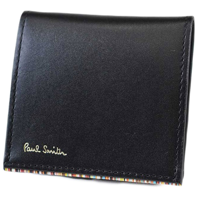 ポールスミス 小銭入れ コインケース ミニ財布 ボックス型 メンズ ブランド ポール・スミス Paul Smith ストライプポイント2 専用箱付 黒 ブラック 男性 紳士 コンパクト財布 本革 PSC750 訳あり