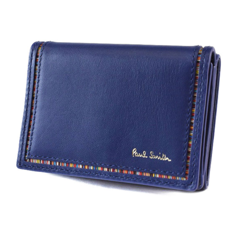 ポールスミス ミニ財布 三つ折り 財布 コンパクト メンズ ブランド Paul Smith ストライプ インセットディテール フラップ 専用箱付 青 ブルー 男性 紳士 本革 BPS2751 訳あり｜プチショコラ