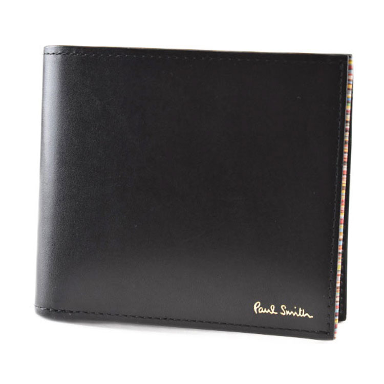 極点スミス 二つ折り 紙入れ メンズ ブランド名 Paul Smith シグネチャーストライプ ティッピング 下げ翼 専用箱付 黒 黒いこと 今めかしい 20代 30代 40代 50代 差し上げ物 差し上げ物 成人男性 成人男性 本革 BPS674