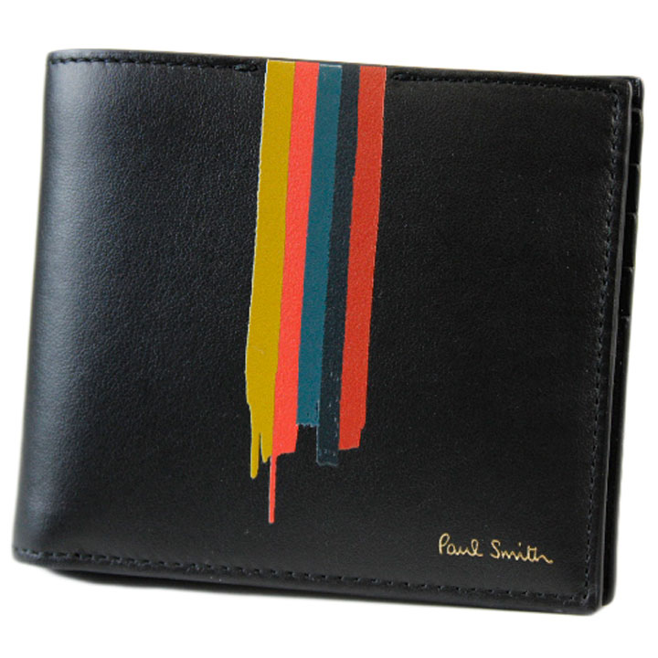 極点スミス 二つ折り 銭入れ 紙入れ メンズ ブランド名 Paul Smith えの具縞模様 2つ折り銭入れ 下げ翼 専用箱付 黒いこと 黒 成人男性 成人男性 本革 イタリア製 格好のいい かっこいい 20代 30代 40代 50代 差し上げ物 差し上げ物