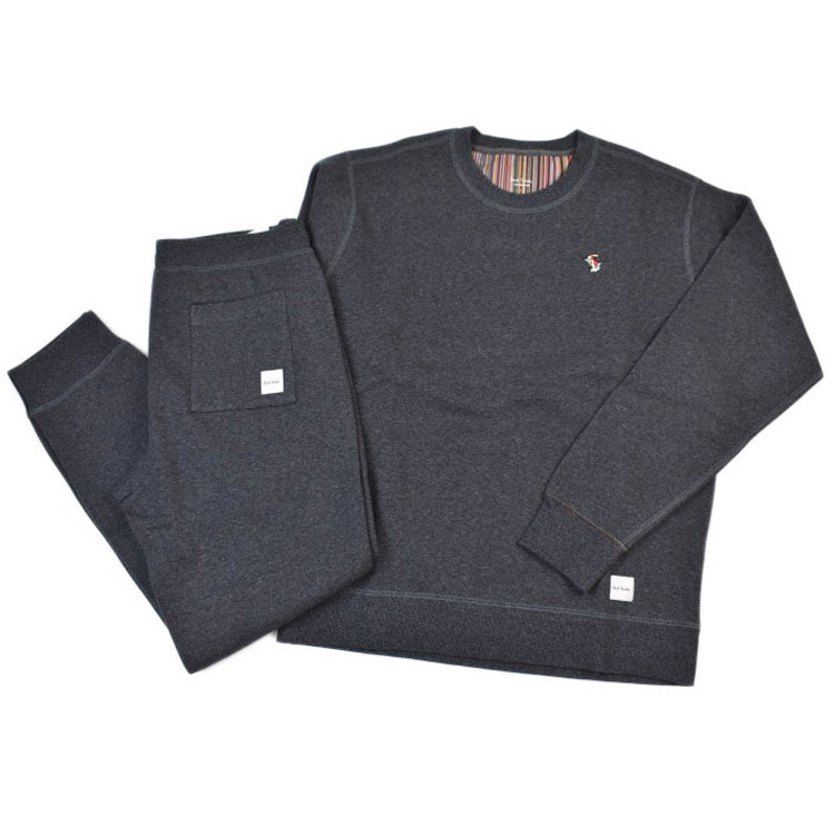 極点スミス お座敷御召しもの メンズ ブランド名 Paul Smith 待ち合い室御召しもの LOUNGEWEAR 上下 書き割り セットアップ クリスタルラビット 刺しゅう 汗水 パジャマ 長袖 ロングズボン下 裏起毛 M L LL 黒 黒いこと 濃灰色 秋 冬 成人男性 成人男性