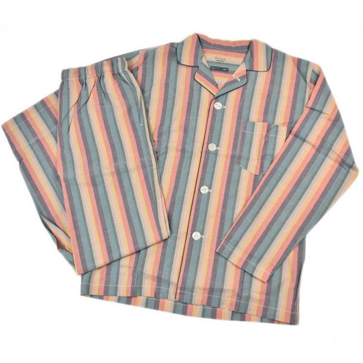 ポールスミス パジャマ メンズ ブランド Paul Smith トラベラー アーティストストライプ 長袖 ロングパンツ 前開き 上下 セット セットアップ ルームウェア ホームウェア M L LL サイズ オレンジ 男性 紳士 プレゼント ギフト おしゃれ 父の日 実用的 暑さ対策