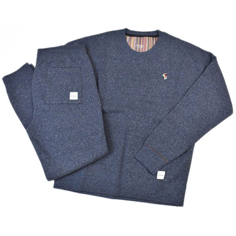 極点スミス お座敷御召しもの メンズ ブランド名 Paul Smith 待ち合い室御召しもの LOUNGEWEAR 上下 書き割り セットアップ クリスタルラビット 刺しゅう 汗水 パジャマ 長袖 ロングズボン下 裏起毛 M L LL 濃紺色 暗然たる 米国海軍 秋 冬 成人男性 成人男性