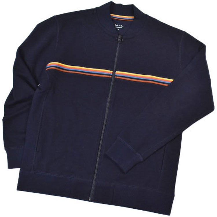 ポールスミス ルームウェア メンズ ブランド Paul Smith ラウンジウエア LOUNGEWEAR ジップアップ アーティストストライプ ストレッチ スウェット 長袖 ホームウェア 薄手 トップス M L LL 紺 ネイビー 男性 紳士｜プチショコラ