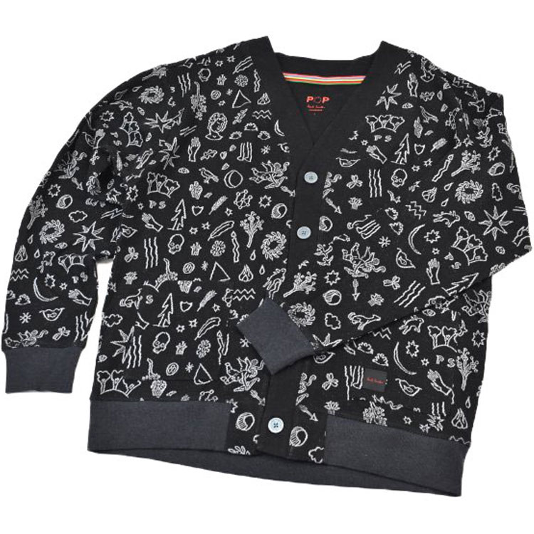 ポールスミス POP ルームウェア メンズ ブランド Paul Smith POP ラウンジウエア LOUNGEWEAR 綿混 コットンブレンド カーディガン Mythology 神話 デザイン 長袖 トップス M L LL 黒 ブラック 男性 紳士|プチショコラ
