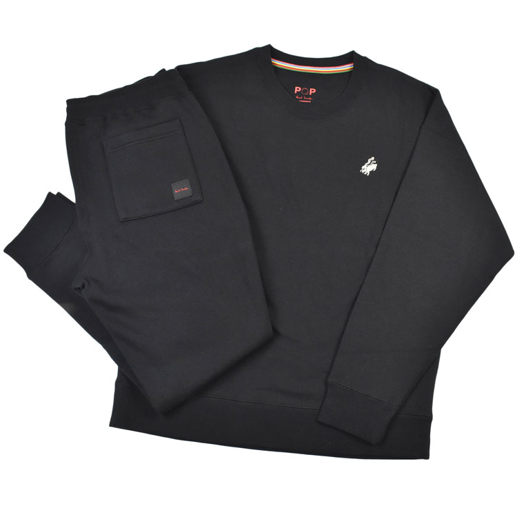 極点スミス POP お座敷御召しもの メンズ ブランド名 Paul Smith 待ち合い室御召しもの LOUNGEWEAR 上下 書き割り セットアップ Rabbit Fields 汗水 パジャマ 長袖 労働者の一団のど首 ロングズボン下 裏起毛 M L LL 黒 黒いこと 秋 冬 成人男性 成人男性