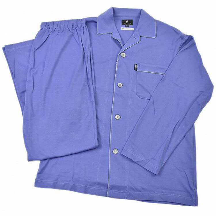 ランバン コレクション パジャマ メンズ ブランド LANVIN COLLECTION 青 ブルー パイピング 長袖 ロングパンツ 前開き テーラードパジャマ 上下 セット セットアップ ルームウェア ホームウェア M L LL 男性 紳士 プレゼント ギフト おしゃれ 父の日 実用的｜プチショコラ