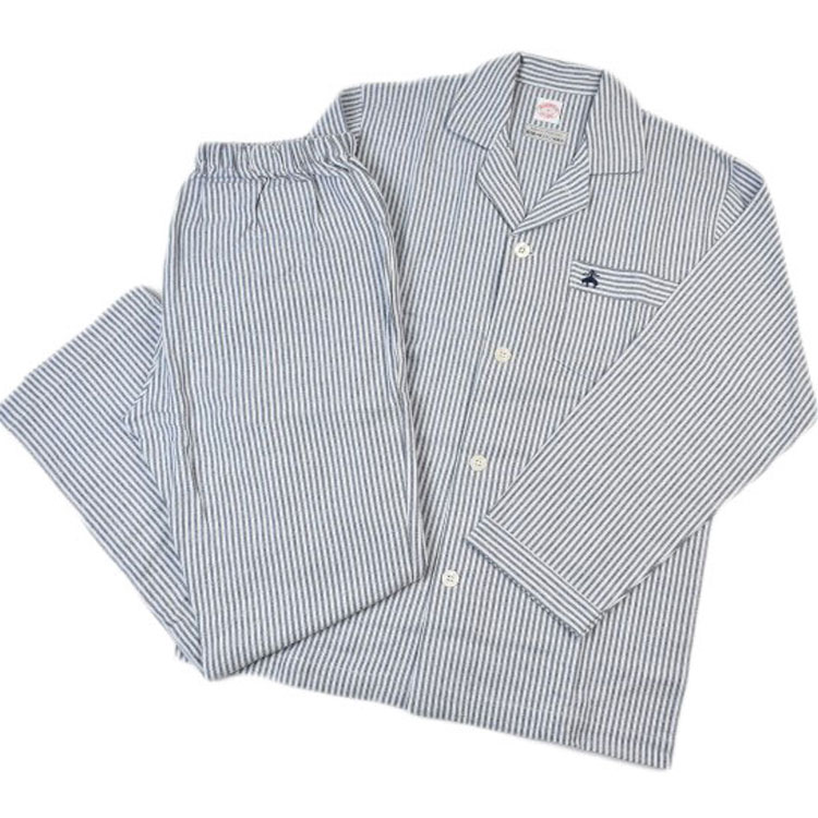 ブルックス ブラザーズ パジャマ メンズ 綿 100 ％ 長袖 前開き 春 秋 冬 上下セット ルームウェア ブランド BROOKS BROTHERS ロングパンツ ホームウェア テーラード ネイビー 紺 ストライプ M L LL 男性 紳士 プレゼント ギフト おしゃれ 20代 30代 40代 50代