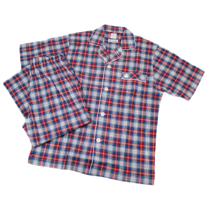ブルックス ブラザーズ パジャマ メンズ 綿 半袖 上下セット ルームウェア ブランド 春 夏 秋 BROOKS BROTHERS ７分丈パンツ ホームウェア テーラード 赤 レッドホワイト ブルー チェック M L LL 20代 30代 40代 50代 男性 プレゼント ギフト おしゃれ 新品
