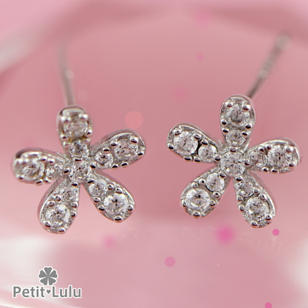 【最大50％OFFクーポン】ピアス レディース 18金 K18 金属アレルギー対応 シルバー フラワー シンプル キュート フェミニン 誕生日 プレゼント 母の日 ギフト Petit Lulu プチルル