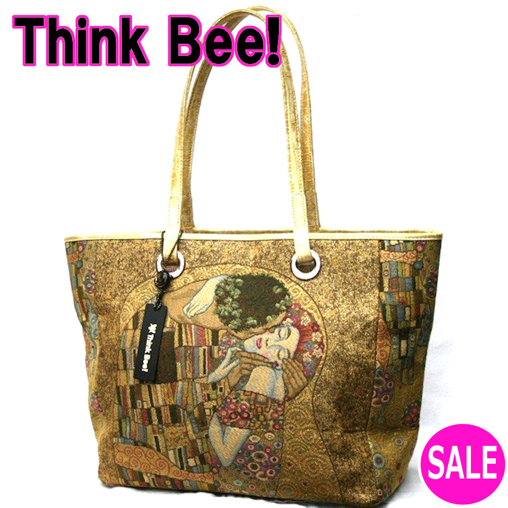 美品 Think Bee シンクビー ハンド ラメイラスト 黒 トート バック