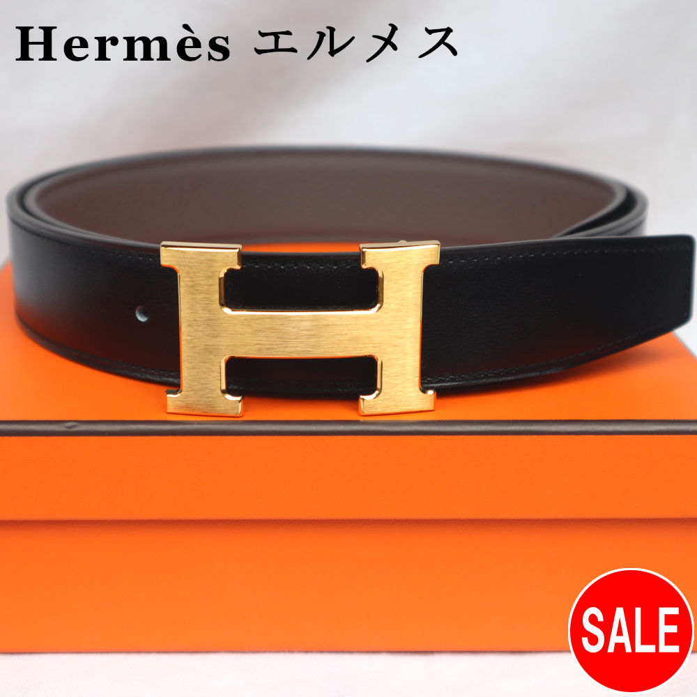 Hermes エルメス 黒 エタン メンズベルト Hストリエ メンズ エルメス 1点のみ Hストリエ ベルト 95cm プチアーク店 バックル ゴールド ベルトバックル Hermes リバーシブルベルト
