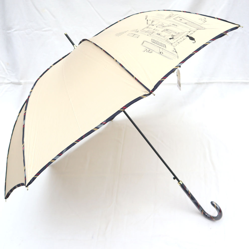 SALE／89%OFF】 雨傘 長傘 ミクニ チェックパイピングと猫 ベージュ ファイバー ジャンプ傘 60cm 耐風 耐風傘 A1112015  他の商品と同梱不可 ギフト包装不可 lsadvocacia.com.br