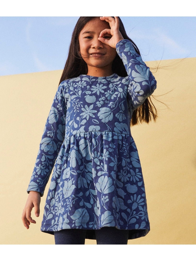 新品タグ付き　プチバトー　コットンニット長袖ワンピース　4才　104㎝ プチバトー PETIT BATEAU ニットワンピース （ダークネイビー