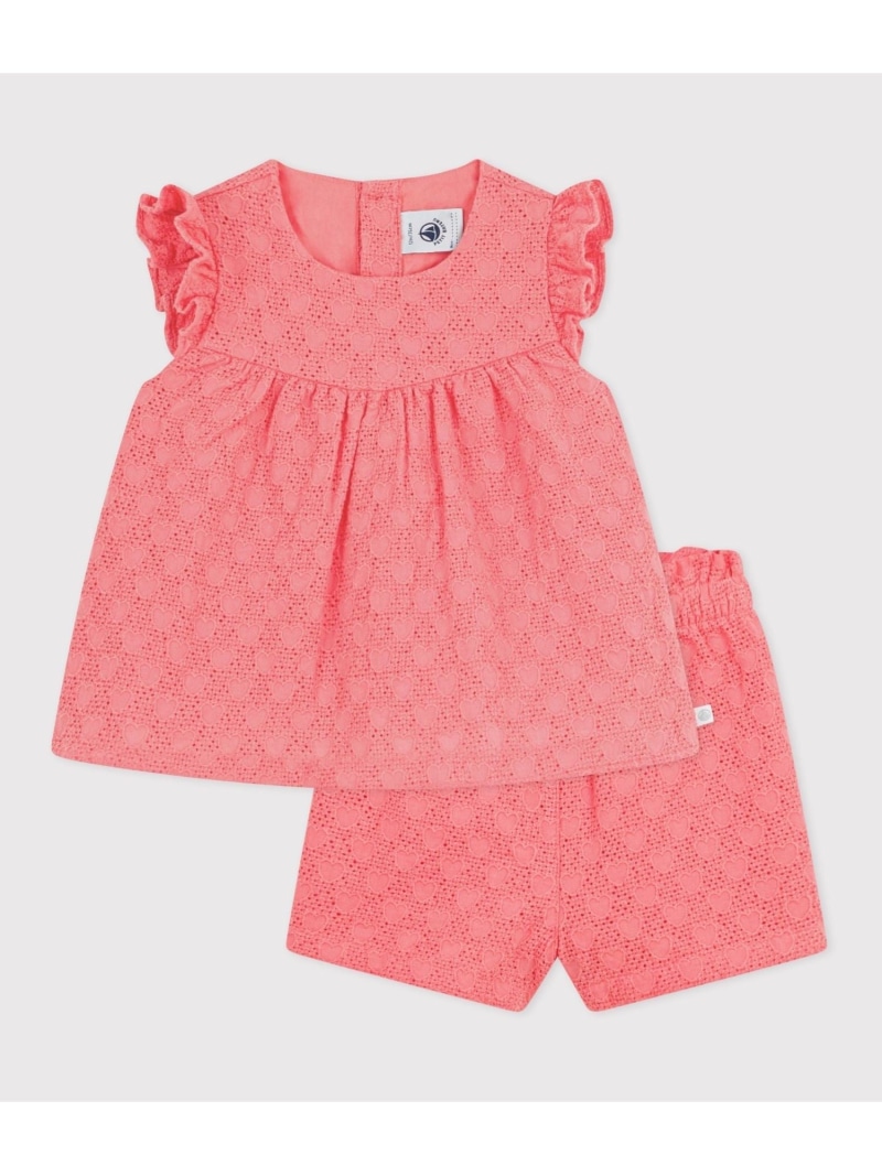 ハート刺繍ベビー2点セット PETIT BATEAU プチバトー トップス シャツ・ブラウス オレンジ ホワイト【送料無料】[ Fashion]