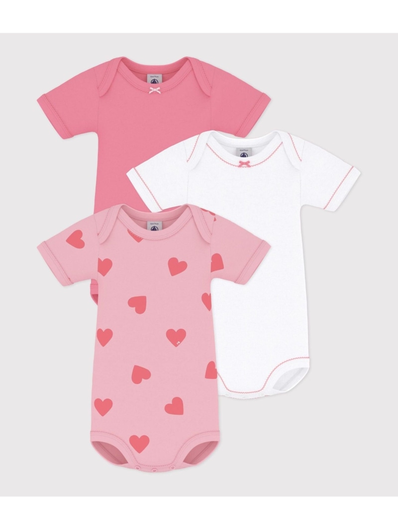 ハートプリント半袖ボディ3枚組 PETIT BATEAU プチバトー マタニティウェア・ベビー用品 ロンパース・カバーオール【送料無料】[ Fashion]
