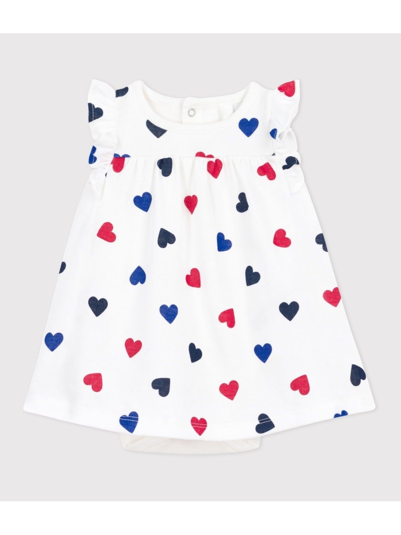プチバトー/キュートなハートプリントのボディドレス　 3月20日で消します。 SALE／10%OFFハートプリントドレスボディ PETIT BATEAU