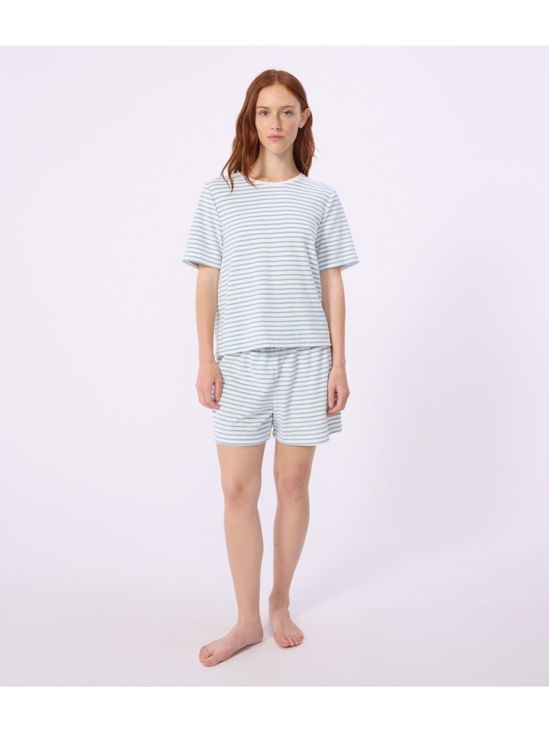 パイルボーダー半袖パジャマ PETIT BATEAU プチバトー インナー・ルームウェア パジャマ ホワイト【送料無料】[ Fashion]