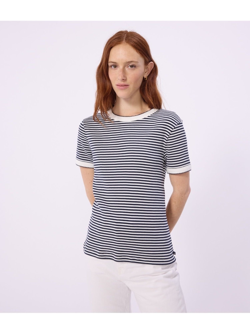 2×2肋筋編み半袖プルオーバー PETIT BATEAU プチバトー トップス カットソー・プルオーバー 白いこと【貨物輸送無料】[ Fashion]