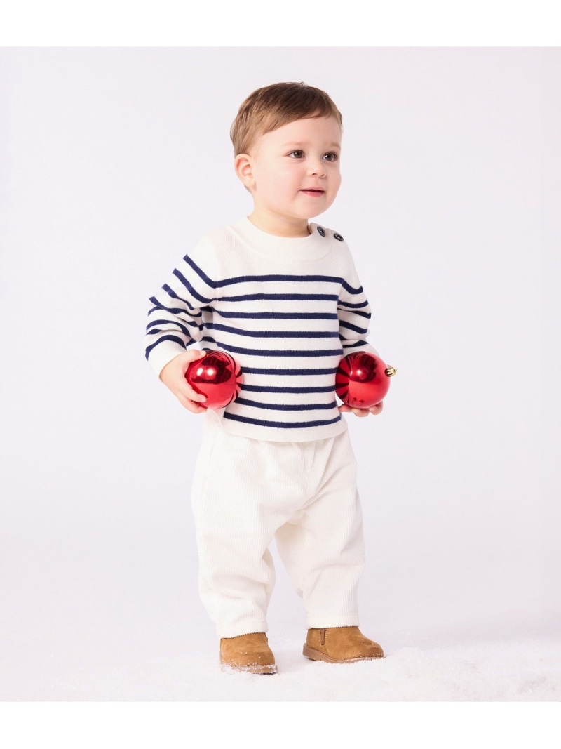 肩ボタンニットプルオーバー PETIT BATEAU プチバトー トップス 編み物 白いこと【貨物輸送無料】[ Fashion]