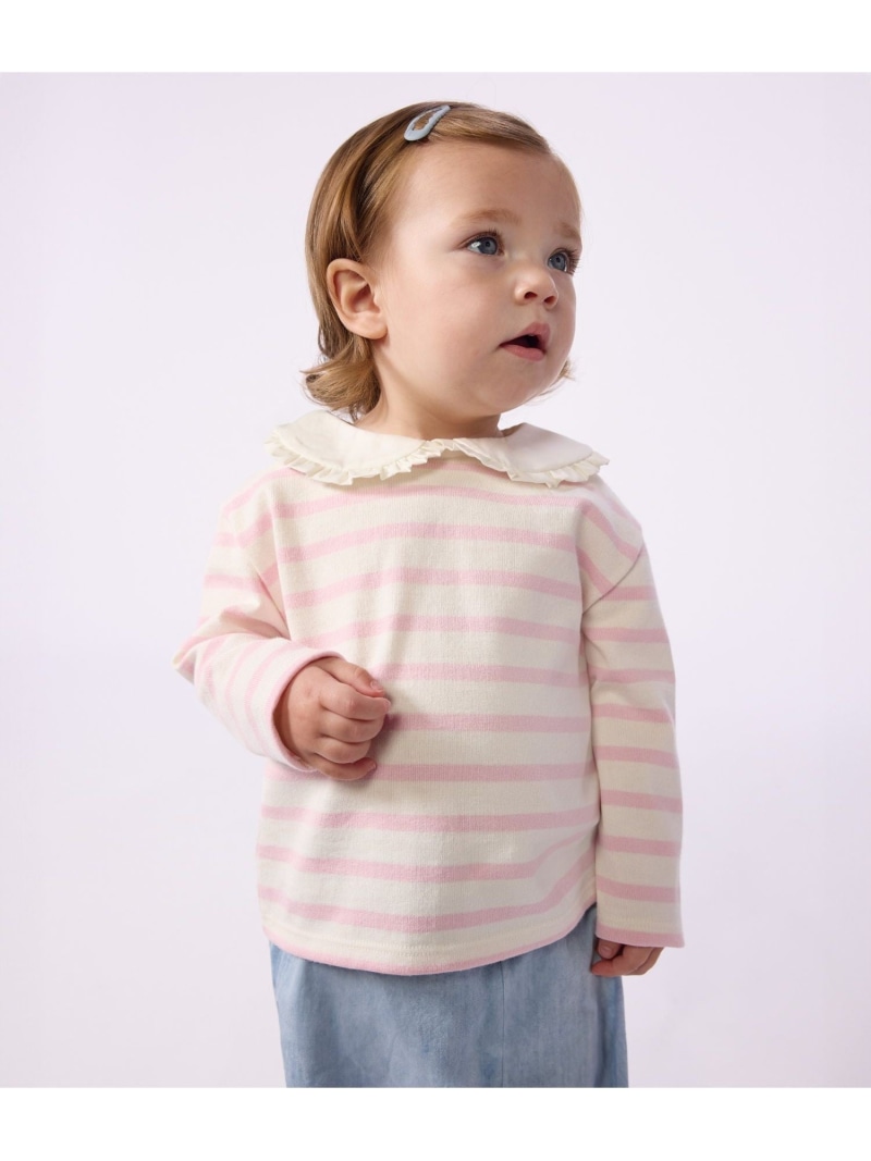 衿つきマリニエール長袖ティーシャツ PETIT BATEAU プチバトー トップス スウェット・トレーナー 白いこと【貨物輸送無料】[ Fashion]