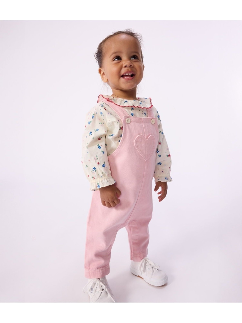 ハートパッチ付きサロペット PETIT BATEAU プチバトー オールインワン・オーバーオール オーバーオール・サロペット ピンク【送料無料】[ Fashion] 8,470円