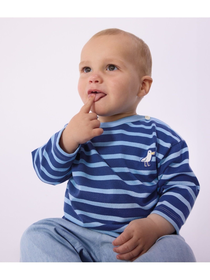 ワッペンつきマリニエール長袖プルオーバー PETIT BATEAU プチバトー トップス スウェット・トレーナー ブルー【送料無料】[ Fashion]