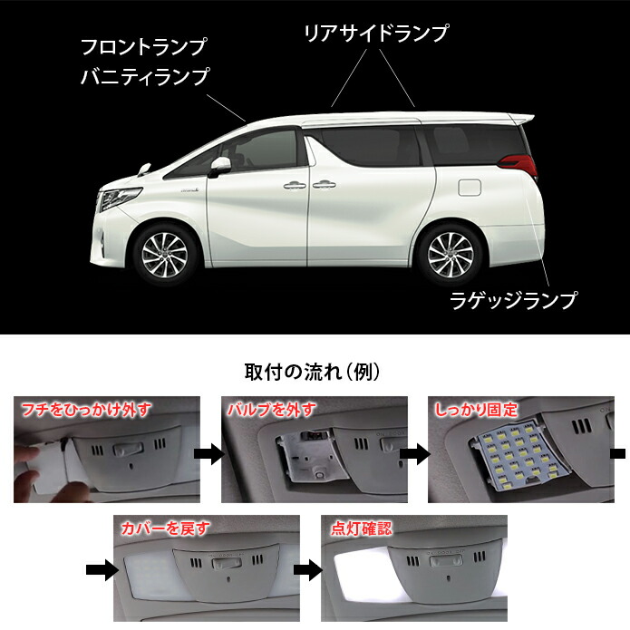 アルファードヴェルファイア30系前期後期LEDルームランプ10点セットホワイトSMD2835チップ車種専用室内灯ライト