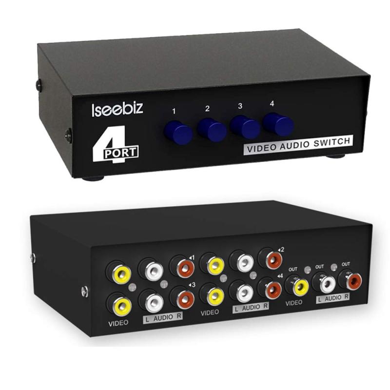 Isebiz AV 셀렉터, RCA 스위처, 입력 4개, 출력 1개/입력 1개, 출력 4개, 양방향 호환, 전원 없음, 메탈 셸, 오디오/비디오 셀렉터, VCR/DVD/레트로 게임 콘솔과 호환 가능, 간섭 방지