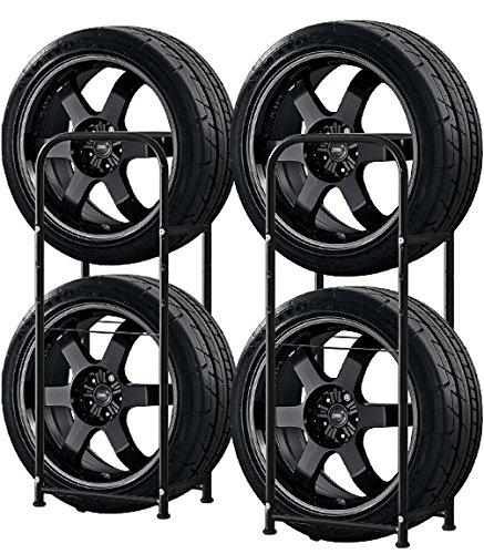 FIELDOOR 【2個セット】 タイヤスタンド スリム ブラック 幅41cm×奥行き29cm×高さ101.5cm 耐荷重120kg （タイヤ収納カバー付属） 軽自動車 SUV スタッドレス