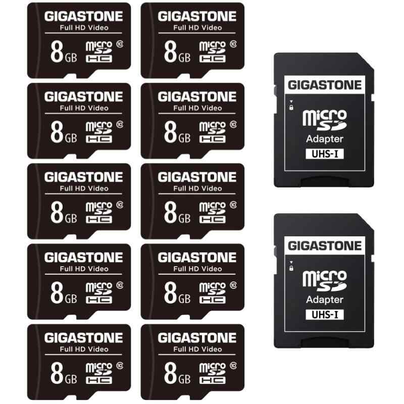 GIGASTONE マイクロsd歌留多 8GB 10個書き割り Full 固定ディスク Video相応う 監督すること写真機 動き写真機 ド貸し付け金相応う 読み込み速力度80MB/s microSDHC UHS-I U1 C10 SDアダプタ2枚付き添い人