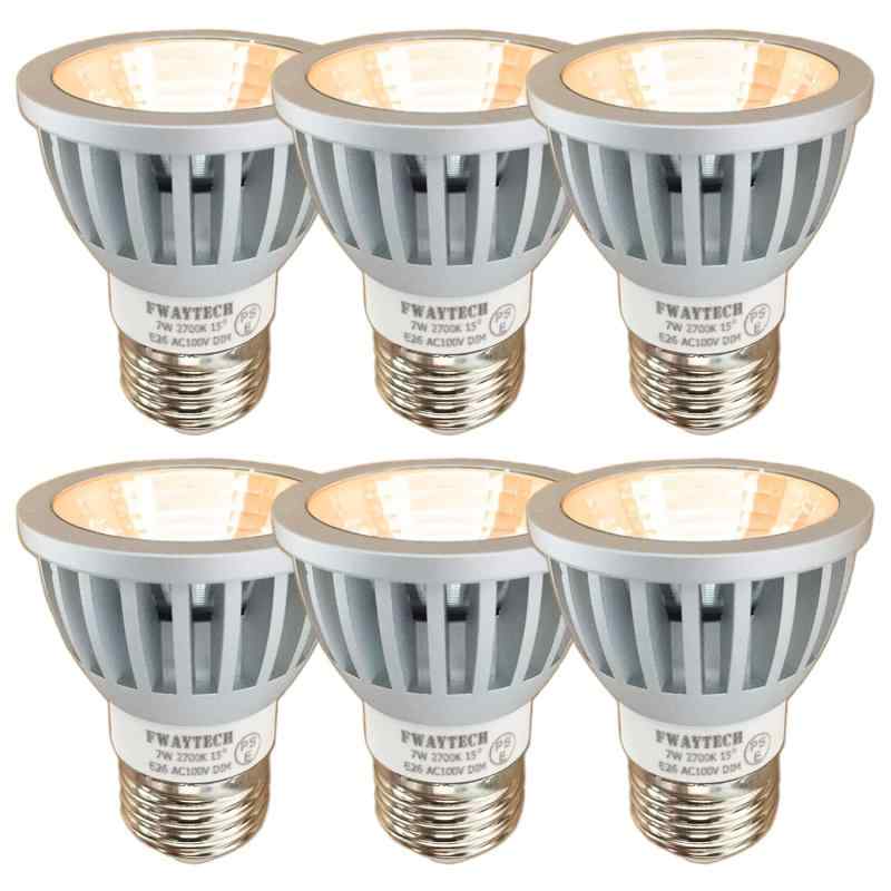 Fwaytech ledスポットライト e26 狭角 15度 COB7W JDRφ50 AC100V調光対応 LEDハロゲン電球形 60W～75W相当 密閉器具対応 ダイクロハロゲン 6個セット (電球色相当(2700K), 本体銀 (狭角15度) E2