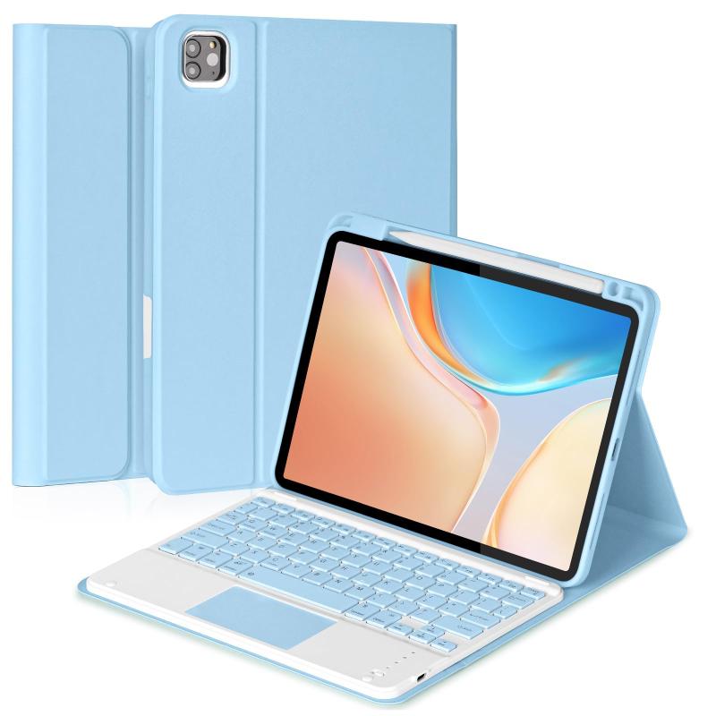 iPad Air 11インチ/Air4/Air5/Pro11第1/2/3/4世代 兼用キーボード付きケース タッチパッド搭載 上部ペンホルダー apple pencil充電対応 スタンド機能 全面保護 スカイブルー