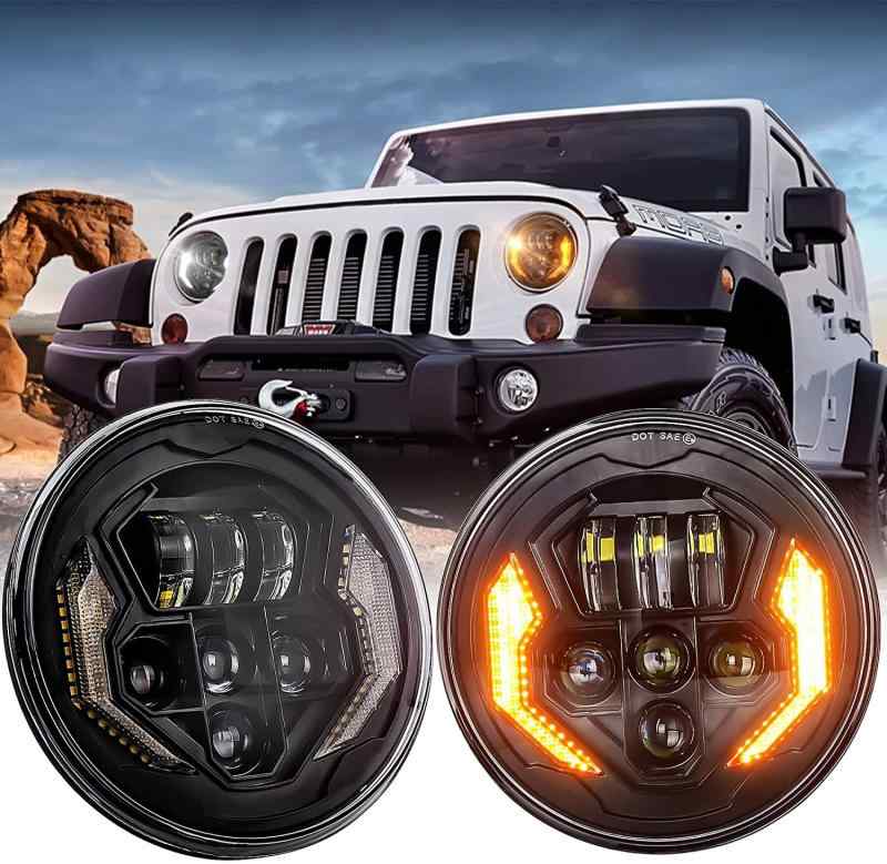 ラングラー led MOVOTOR 7インチ ledヘッドライトウィンカーやDRL機能付き HI/Loビーム ジープラングラー JK JKU TJ ジムニーJA11 JA22 適用 防水 ２個セット